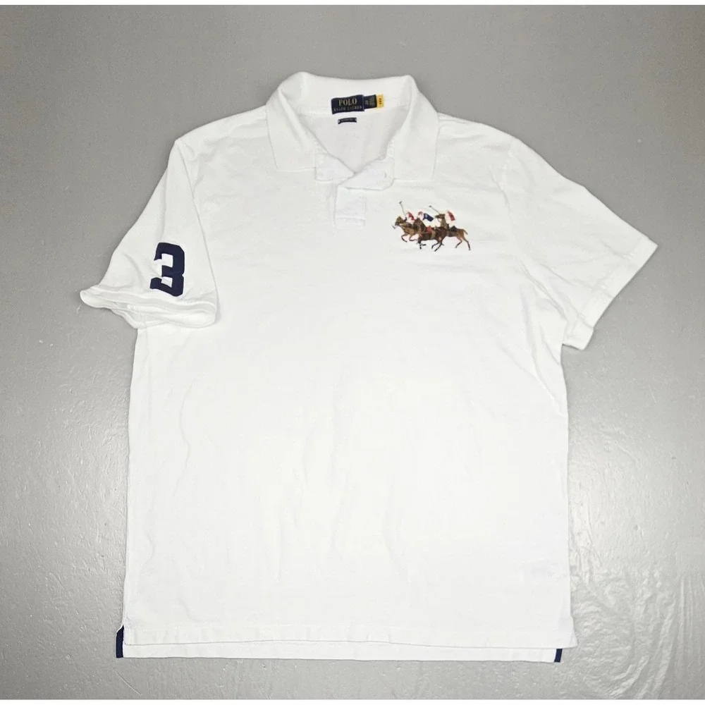 Polo Ralph Lauren Shirt Mens XXL White Triple Pony Polo Embroidered Preppy